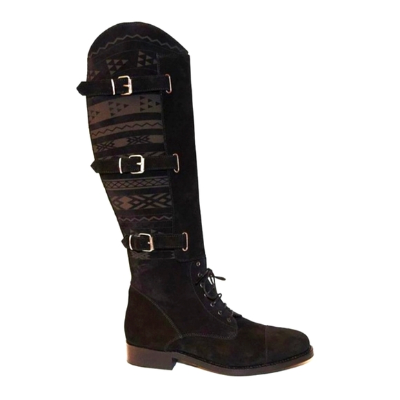 New COBRA SOCIETY Black Buckle Suede Southwestern Equestrian Tall Boots 41 - Picture 1 of 5